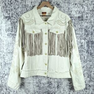 Scully Fringe Denim Jean Jacket Size 2X Country Western Off White Pockets